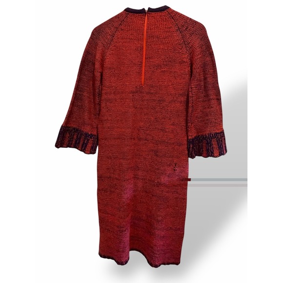 Vintage 100% Wool Knit Dress US Womens Small Red Navy Boho Indie Retro - Picture 15 of 16